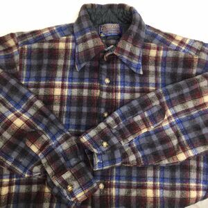 Pendleton Virgin Wool Blue Red Lumberjack Plaid Flannel Medium Vintage Warm Cozy